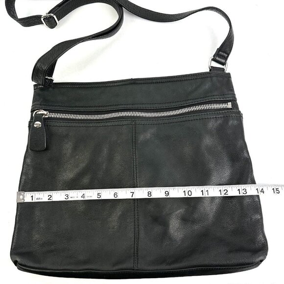 Margot Crossbody Bag Double Zip Black Leather Handbag Silver Accent Purse - Picture 7 of 10